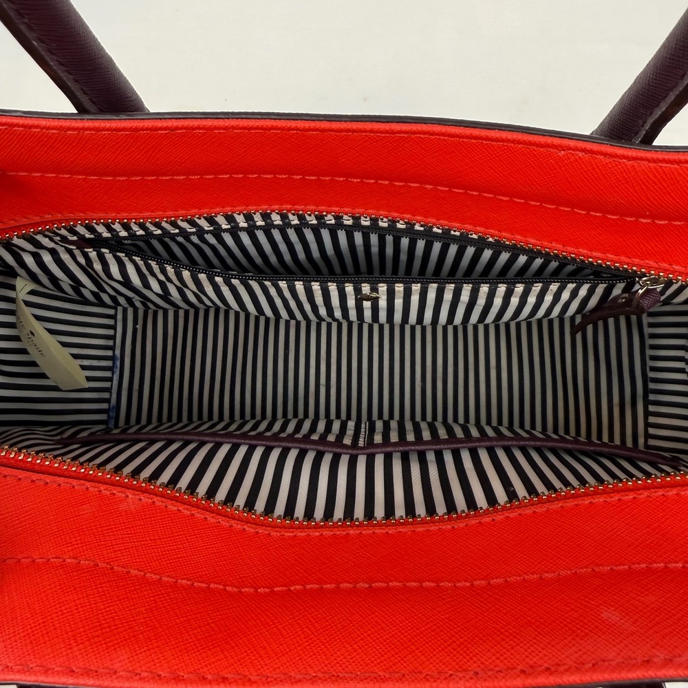 Kate Spade New York Saffiano Leather Satchel Colorblock Plum Red Crossbody Bag - Picture 8 of 11